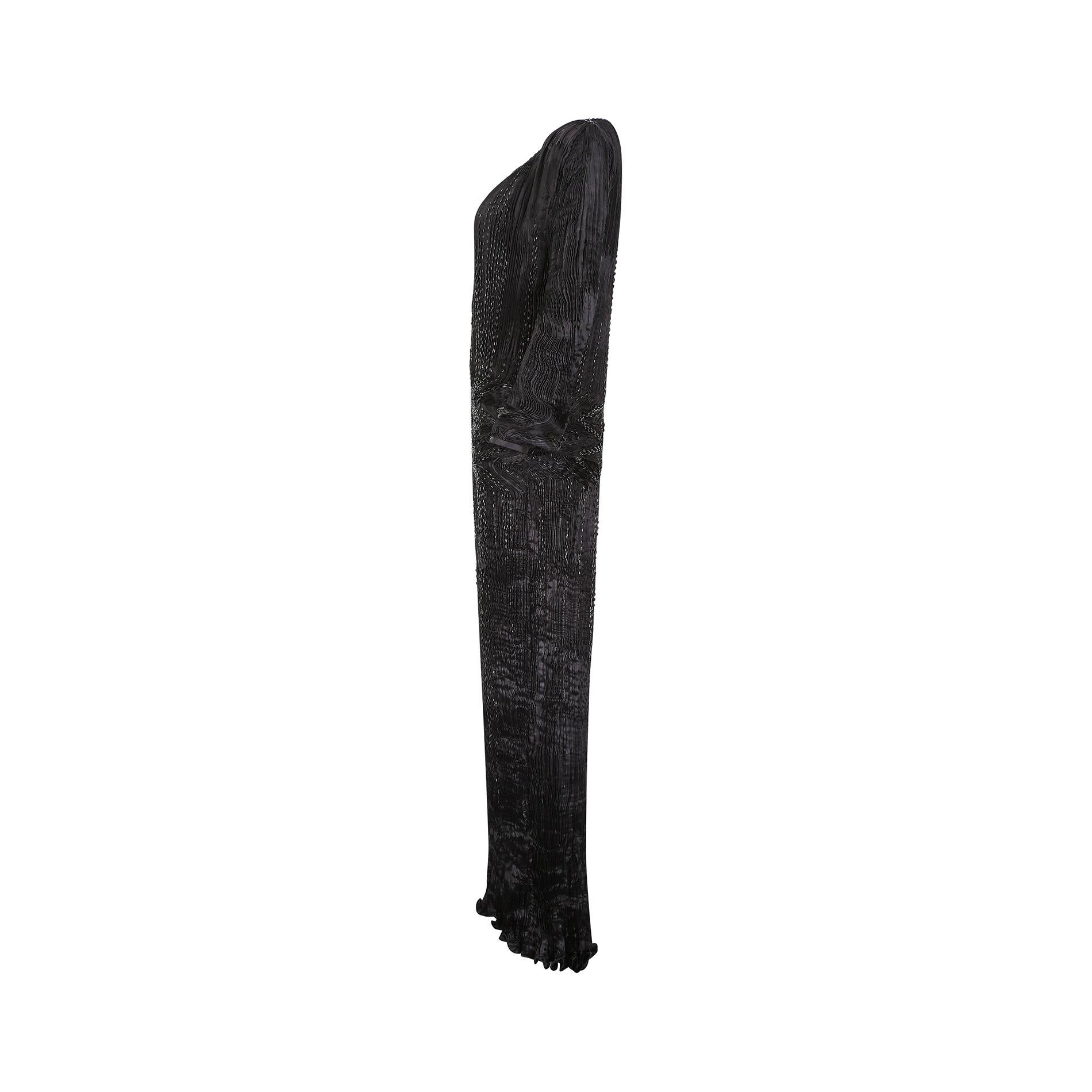 Black 1990s Patricia Lester Fortuny Pleated and Beaded Dress For Sale