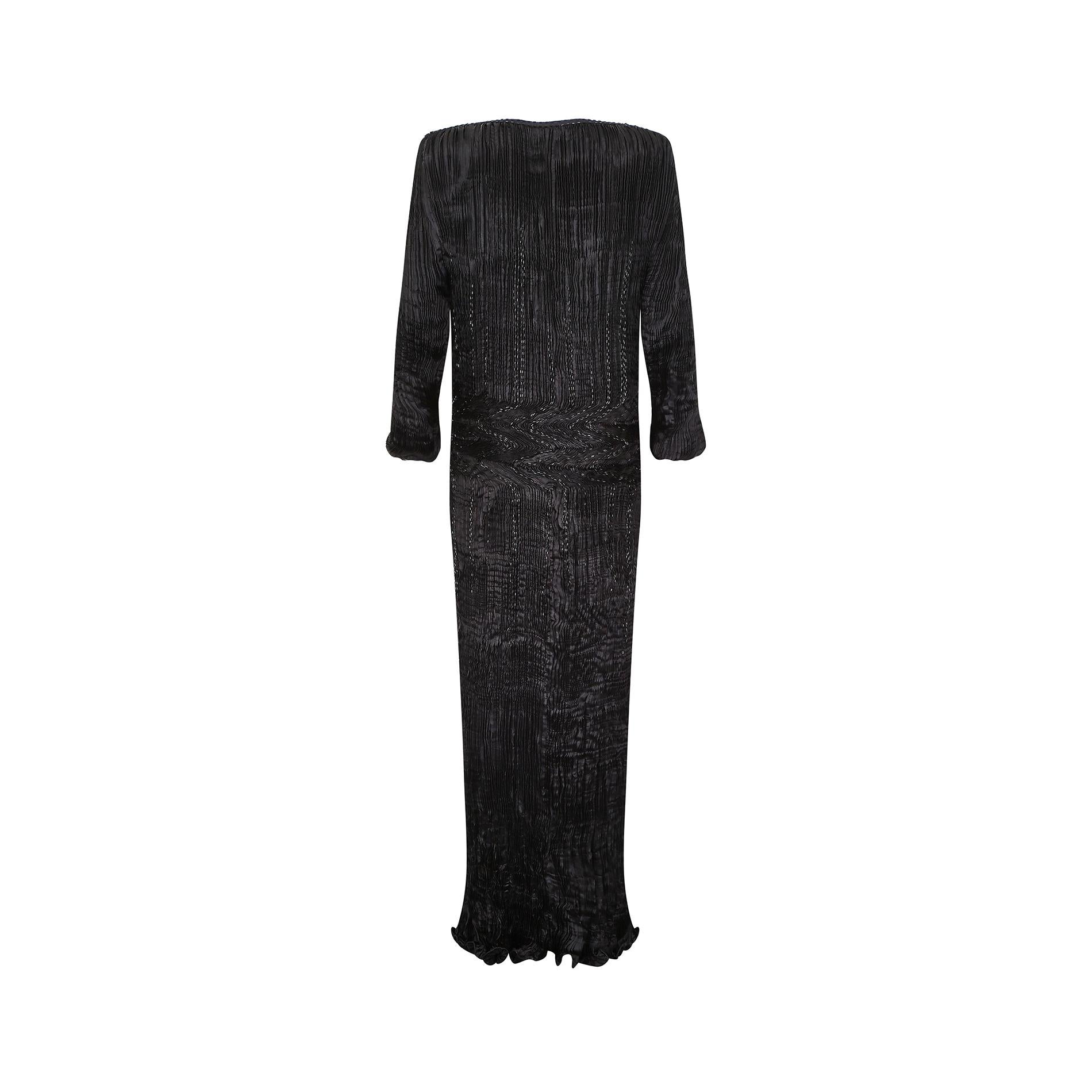 1990s Patricia Lester Fortuny Pleated and Beaded Dress In Excellent Condition For Sale In London, GB