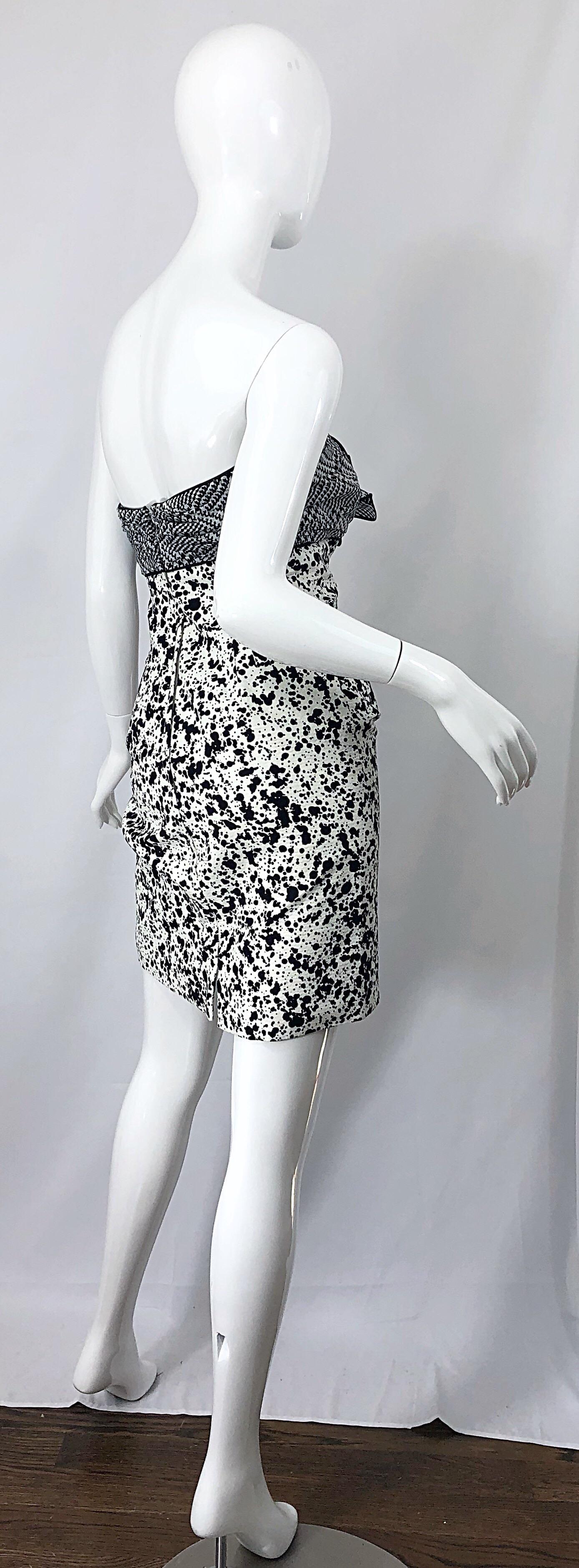 Años 80 Patricia RHODES I. Magnin Talla 6 Vestido vintage blanco y negro sin tirantes en venta 7