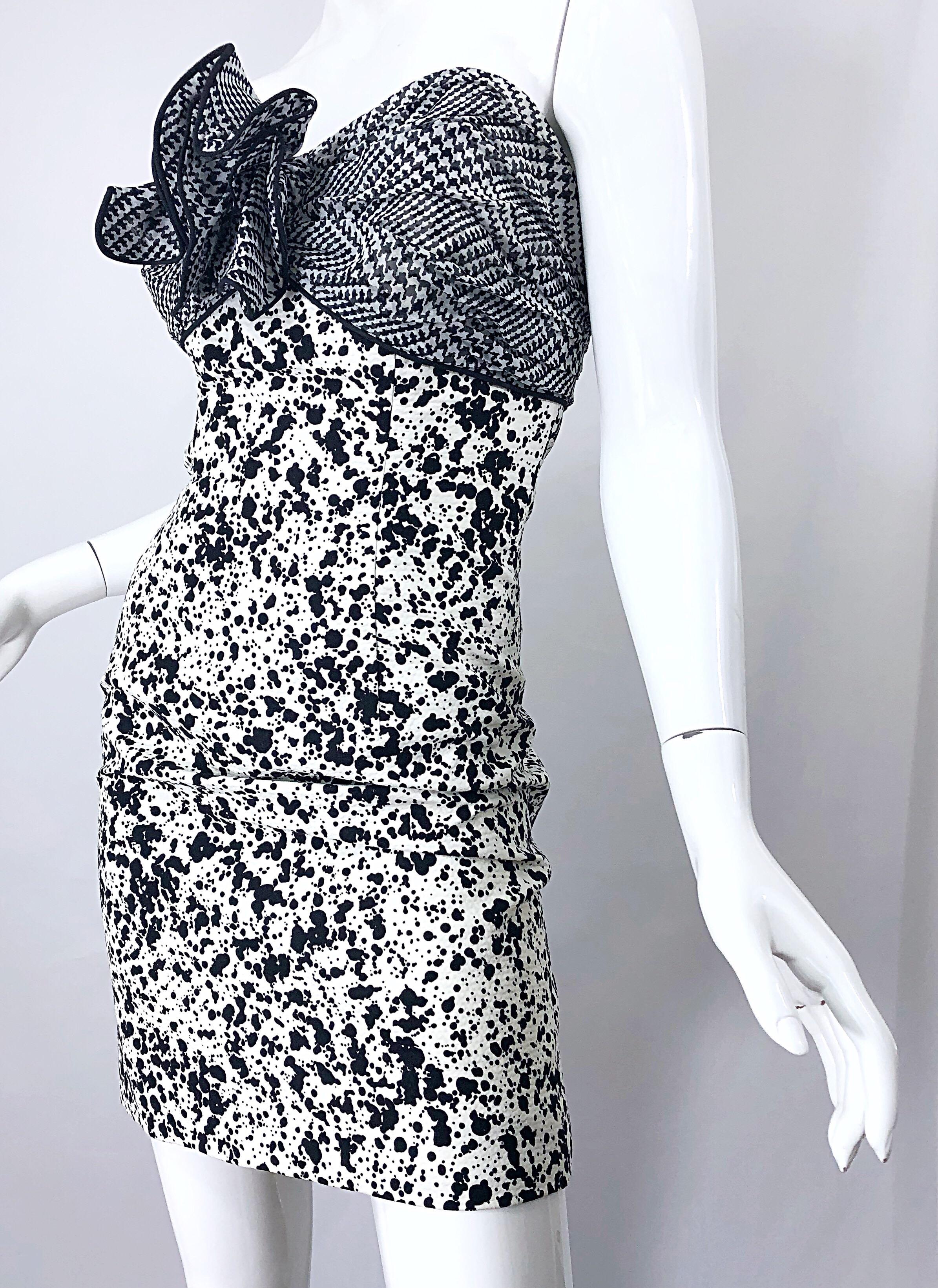 1980s Patricia Rhodes I Magnin Size 6 Black and White Vintage Strapless Dress For Sale 6