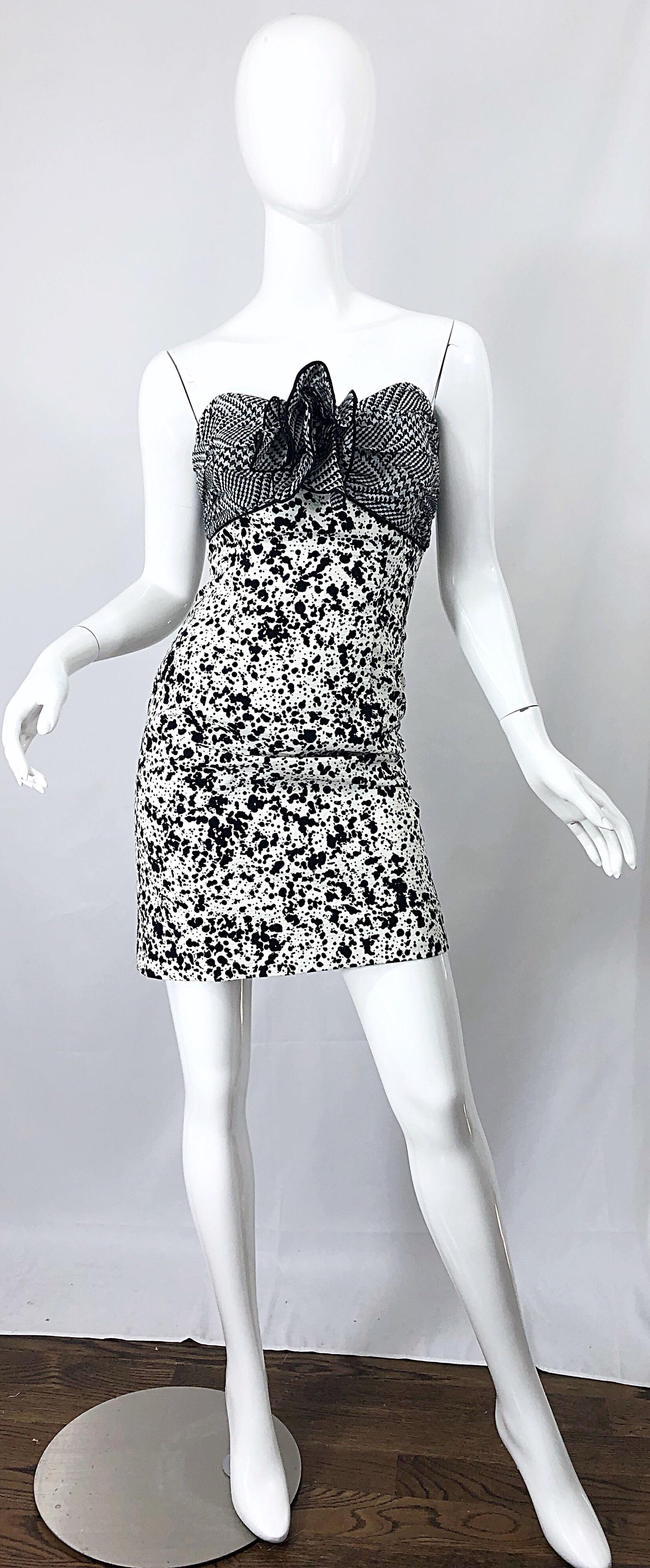 1980s Patricia Rhodes I Magnin Size 6 Black and White Vintage Strapless Dress For Sale 7