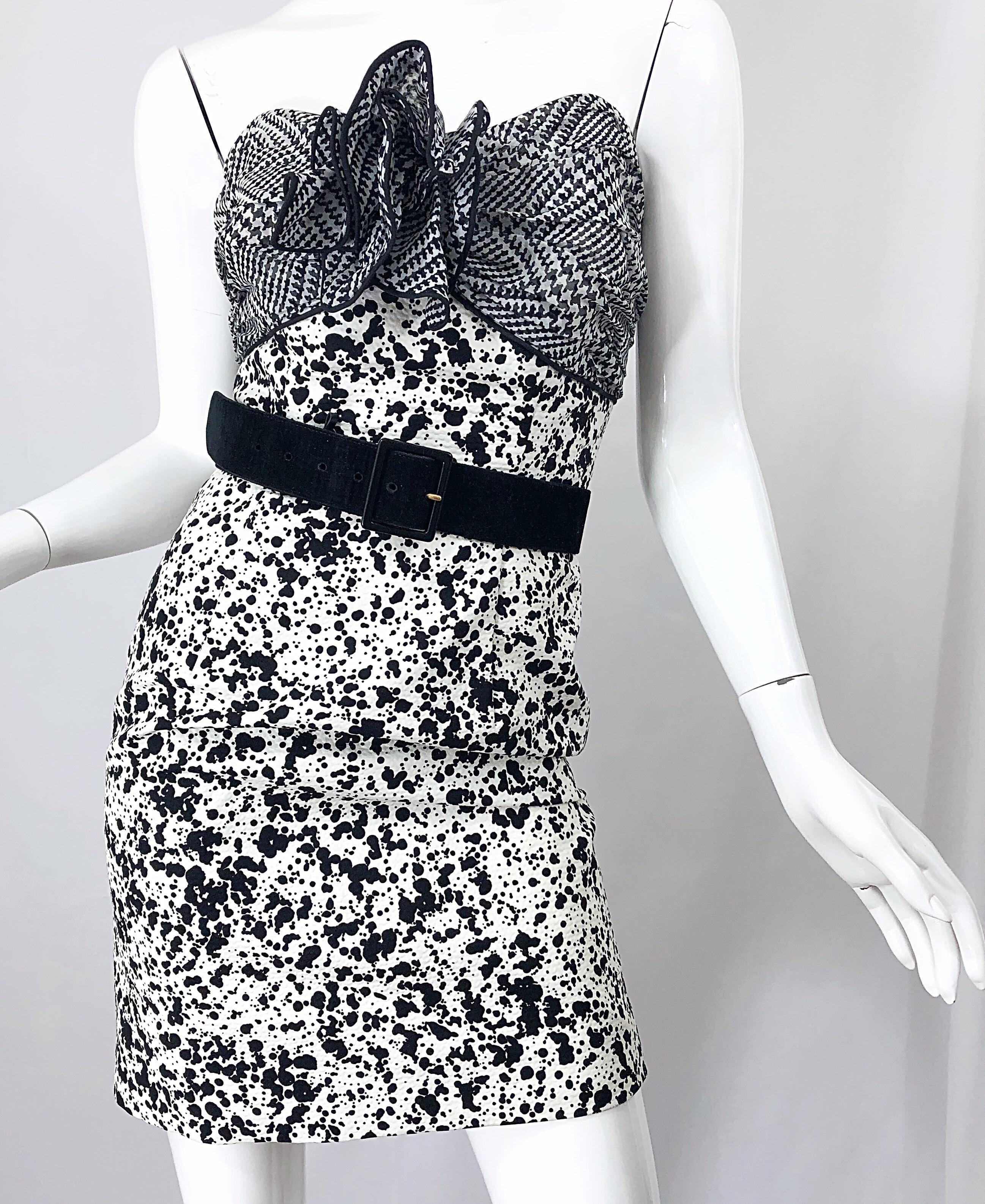 1980s Patricia Rhodes I Magnin Size 6 Black and White Vintage Strapless Dress In Excellent Condition For Sale In San Diego, CA