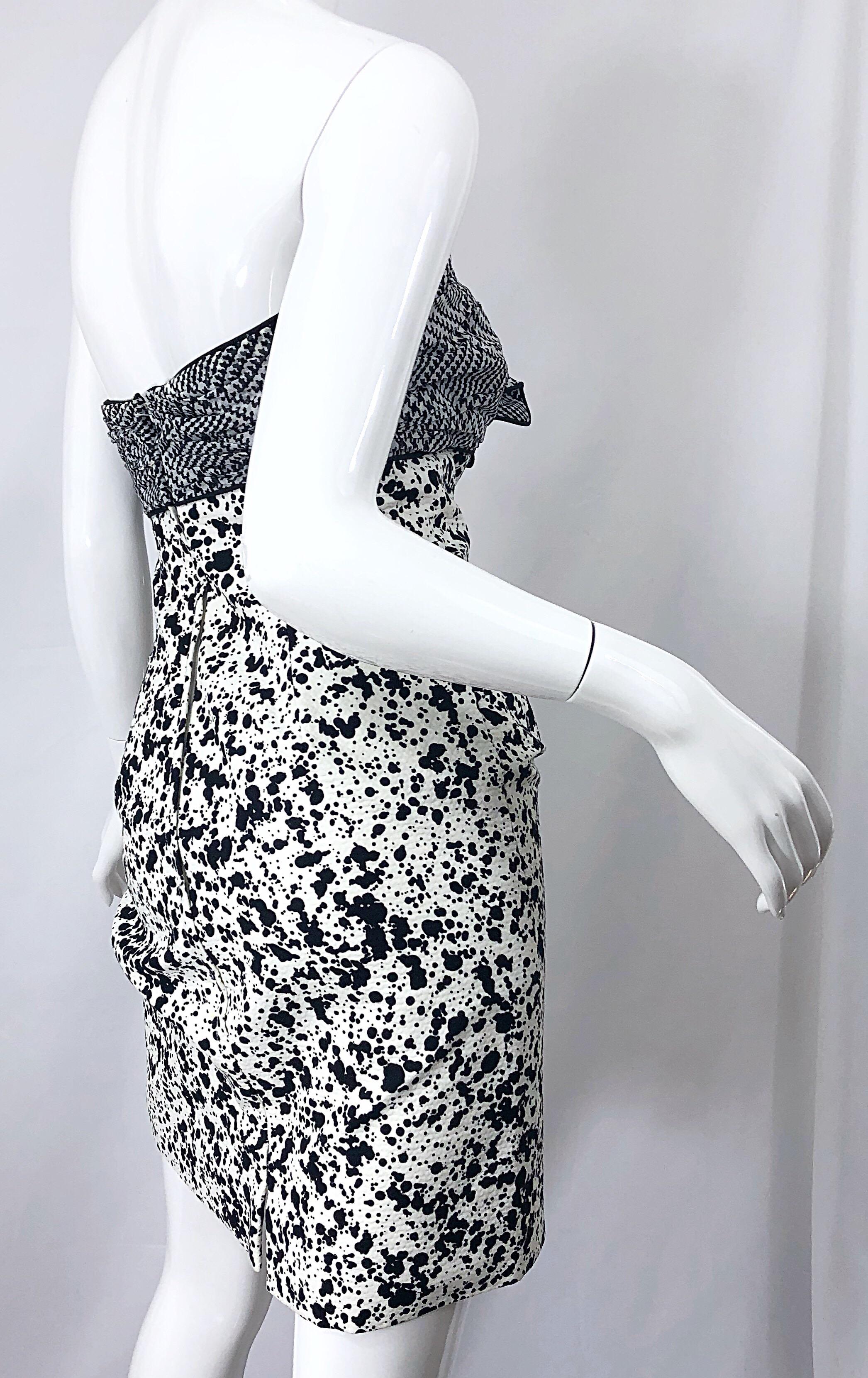 Women's 1980s Patricia Rhodes I Magnin Size 6 Black and White Vintage Strapless Dress For Sale