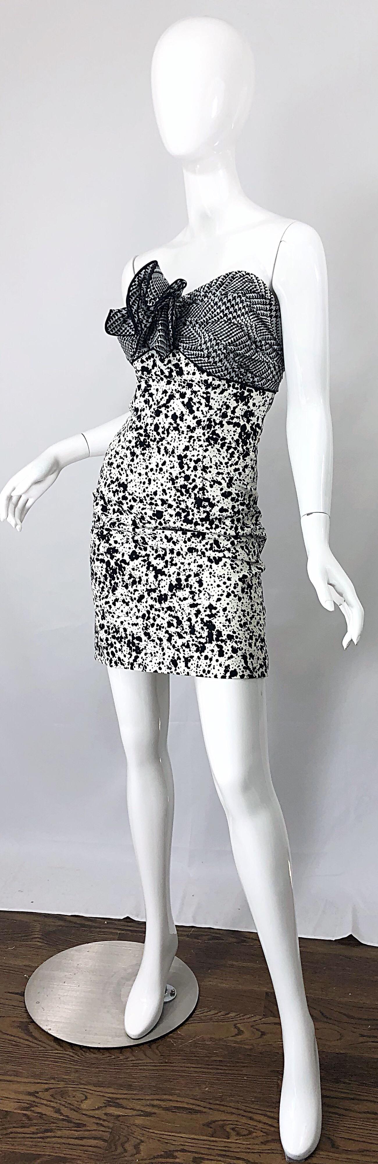 1980s Patricia Rhodes I Magnin Size 6 Black and White Vintage Strapless Dress For Sale 1