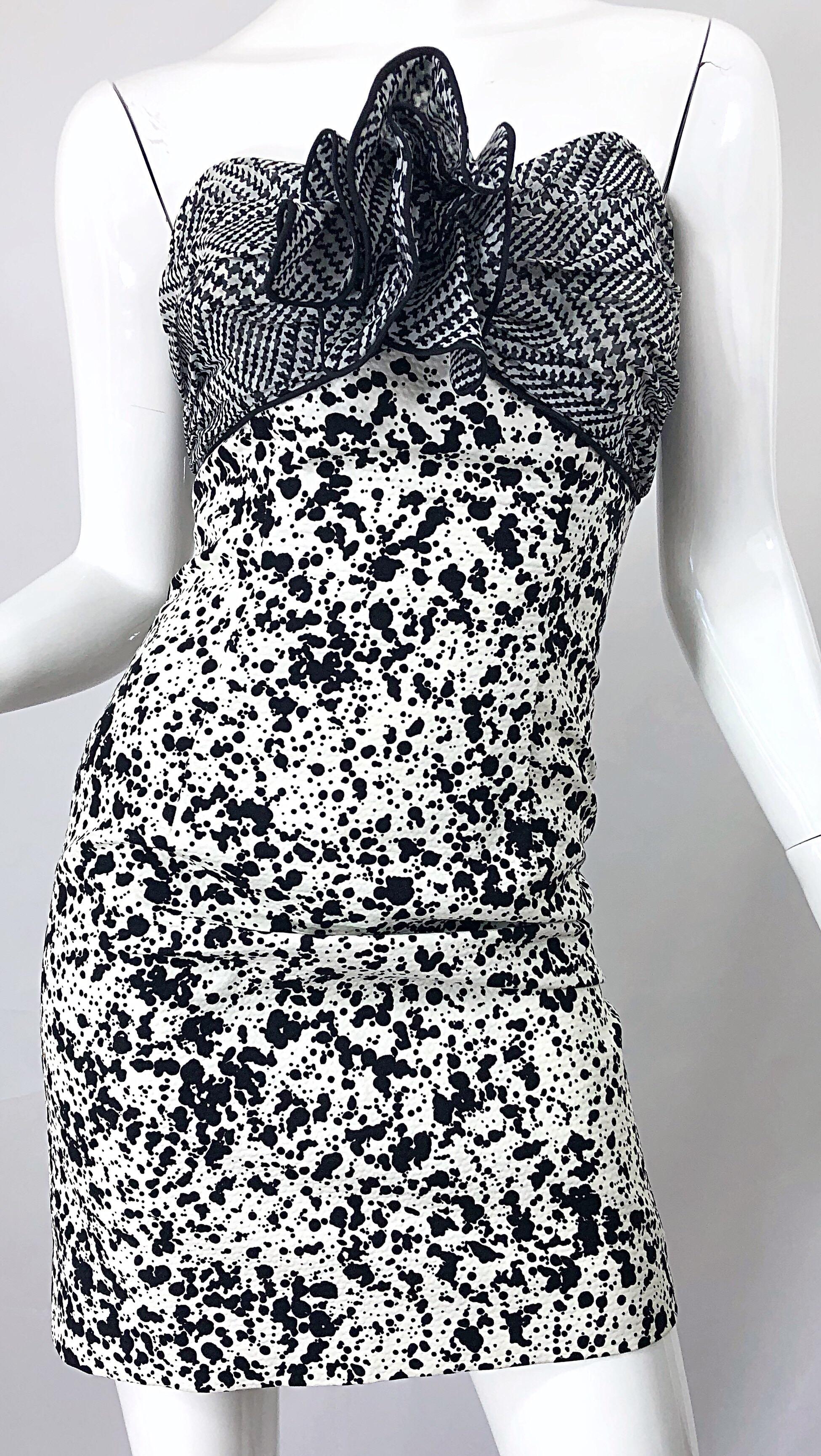 1980s Patricia Rhodes I Magnin Size 6 Black and White Vintage Strapless Dress For Sale 2