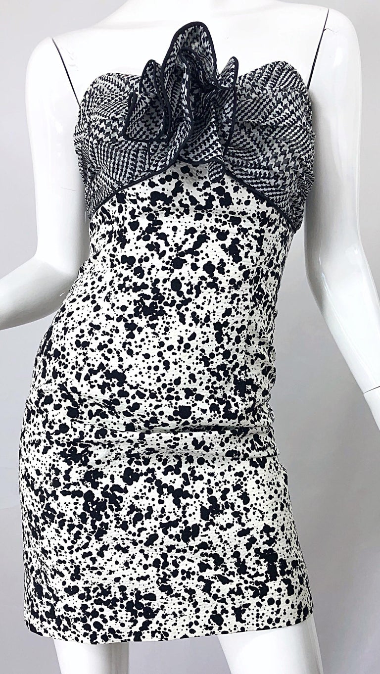 1980s Patricia Rhodes I Magnin Size 6 Black and White Vintage Strapless Dress For Sale 5
