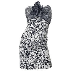 1980s Patricia Rhodes I Magnin Size 6 Black and White Vintage Strapless Dress