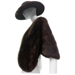 1990er Patricia Underwood Schwarze Fedora aus Woll Filz mit Nerzbesatz am Rand und Nerz Stole aus Nerz