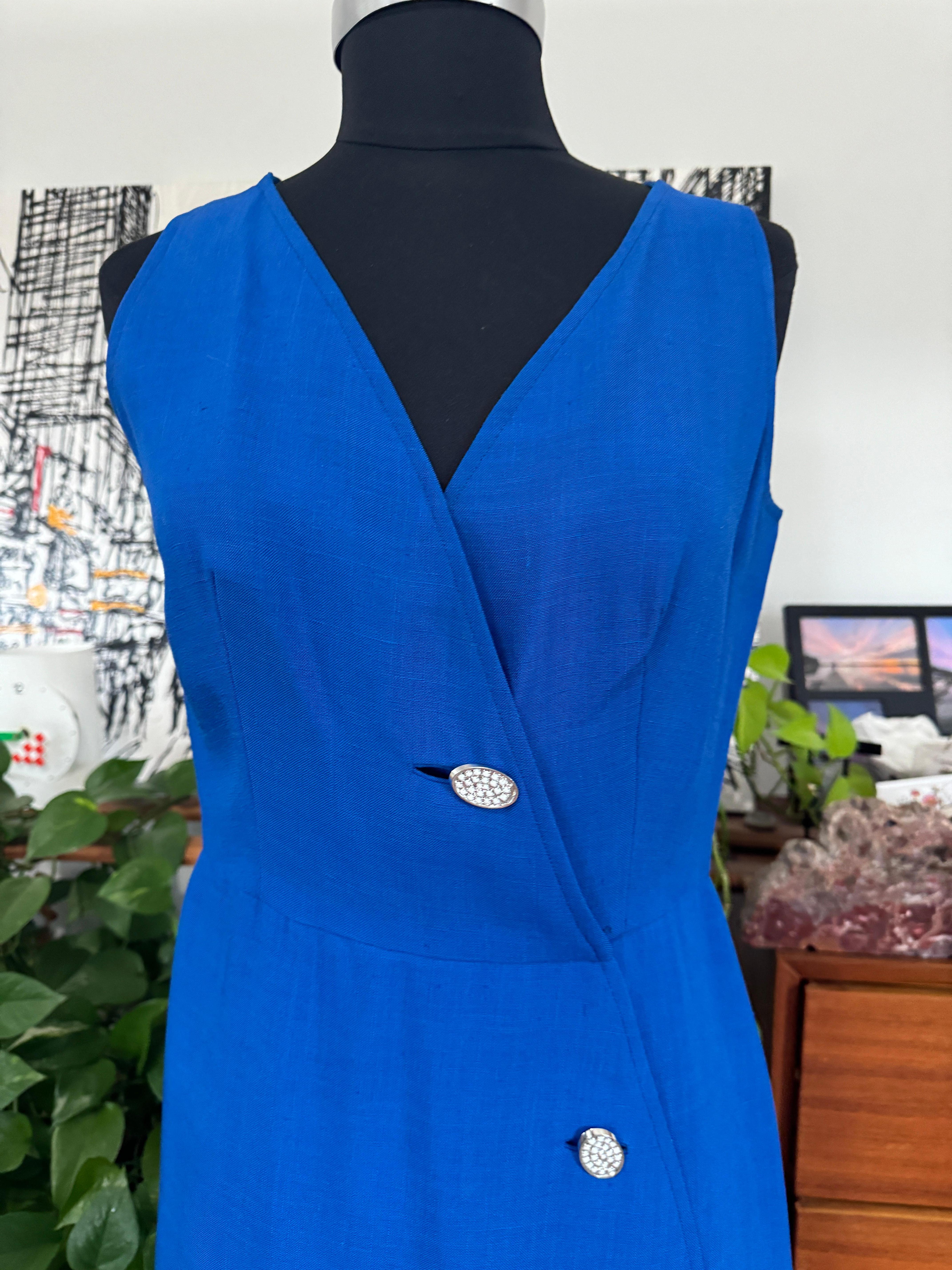Pauline Trigere Wrap Blue Maxi Dress  Bolero Jacket 1990s For Sale 7