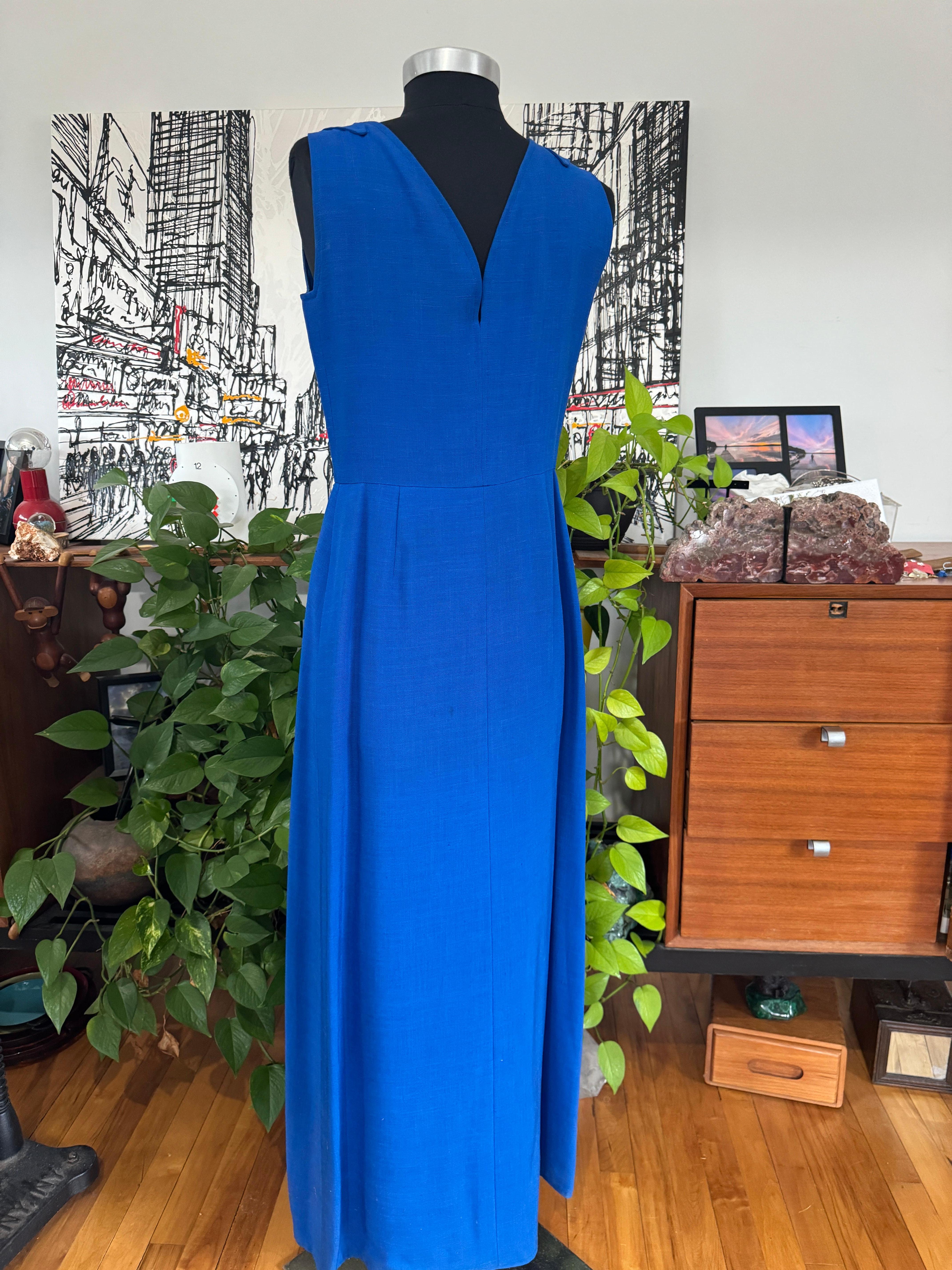 Pauline Trigere Wrap Blue Maxi Dress  Bolero Jacket 1990s For Sale 10