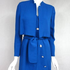 Pauline Trigere Wrap Blue Maxi Dress  Bolero Jacket 1990s