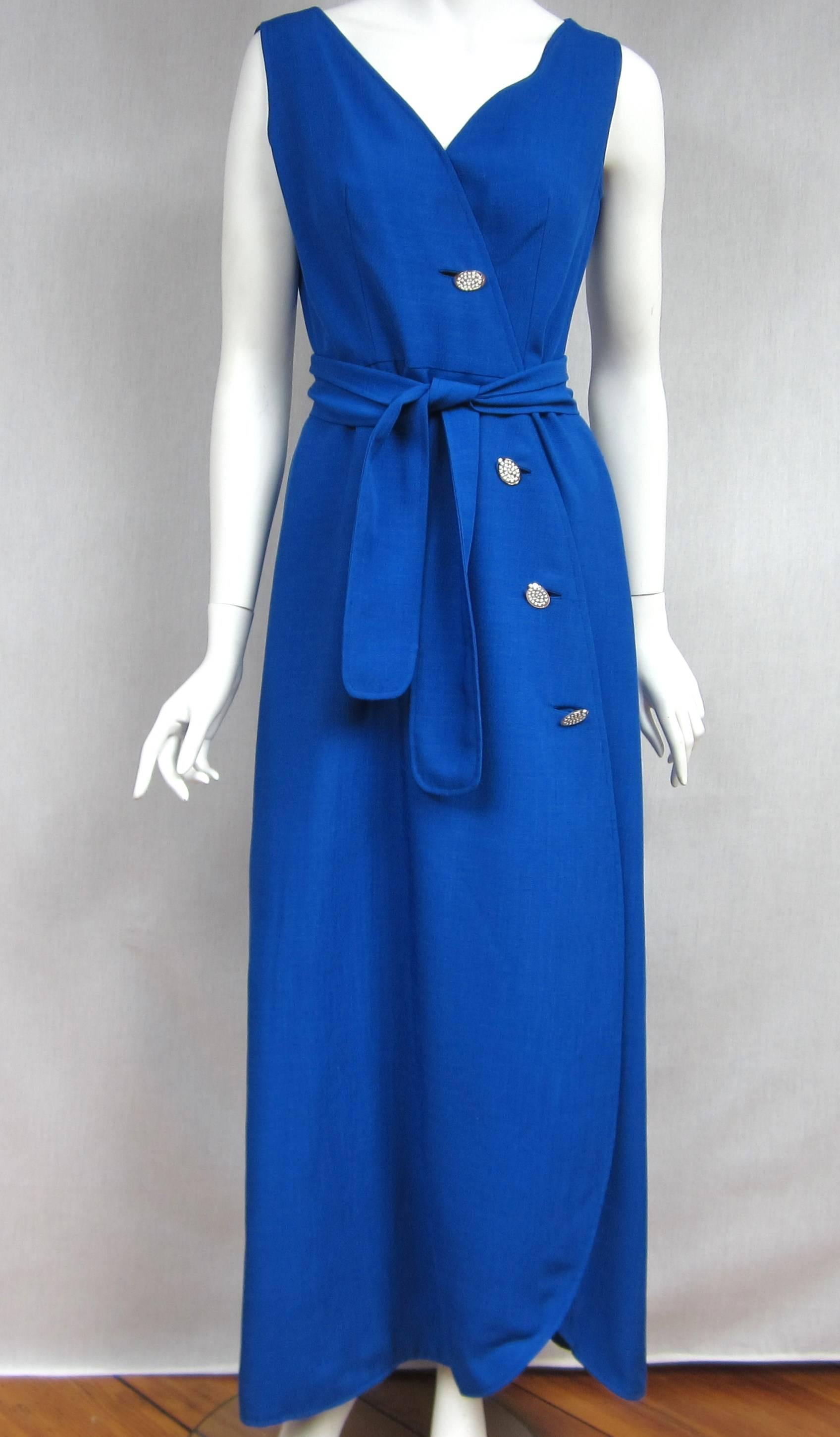 Women's 1990s Pauline Trigere Scalloped Wrap Blue Gown & Bolero Jacket  For Sale