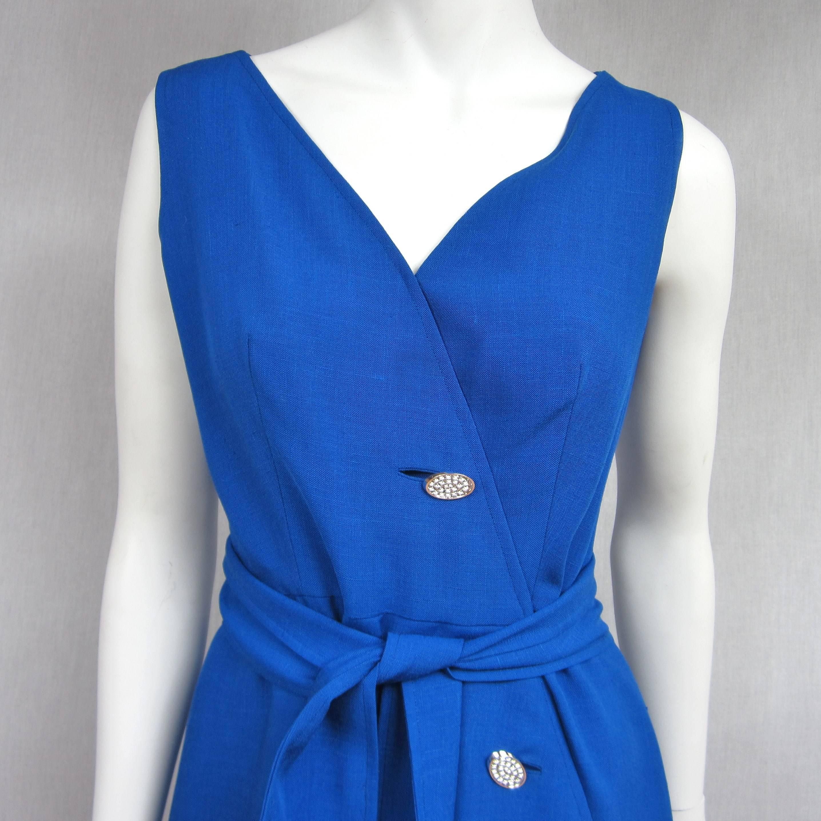1990s Pauline Trigere Scalloped Wrap Blue Gown & Bolero Jacket  For Sale 1