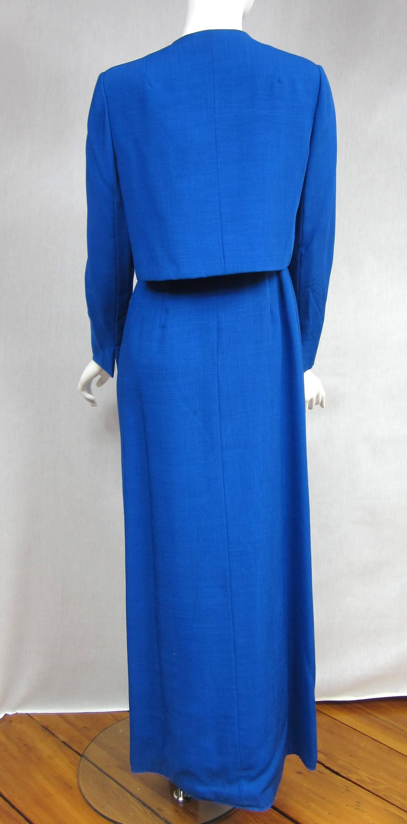 1990s Pauline Trigere Scalloped Wrap Blue Gown & Bolero Jacket  For Sale 3