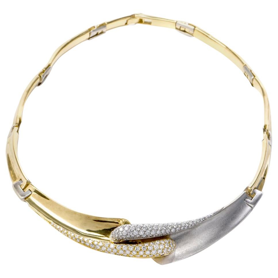 1990s Pave Diamond Gold Italian Choker Necklace