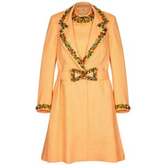 Vintage 1990s Peach Couture Dress and Jacket Set With Venetian Glass Beads