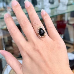 1990's Pear Onyx and Diamond Ring 14k Gold