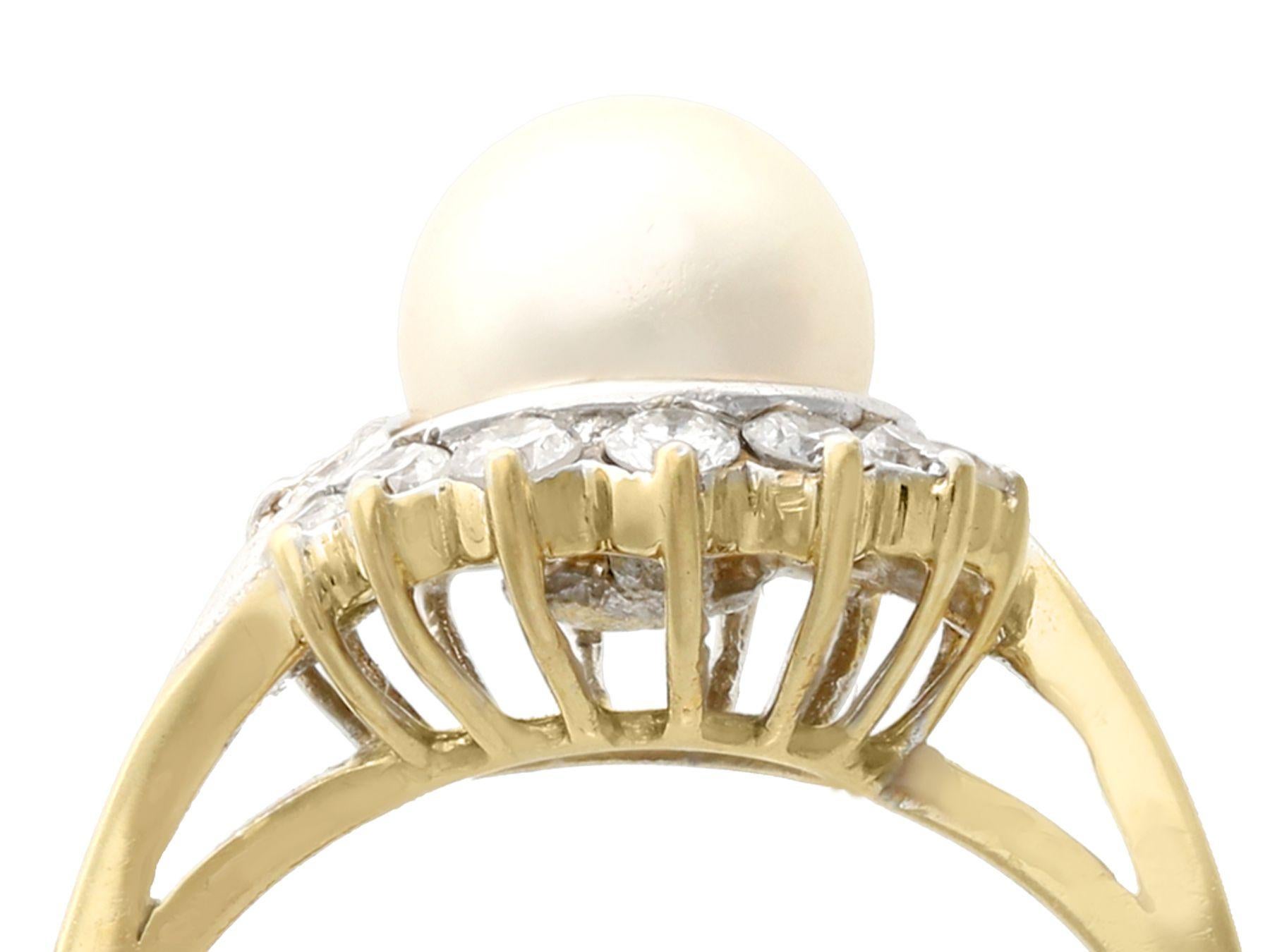 Round Cut 1990s Pearl and Diamond Yellow Gold Cocktail Ring For Sale