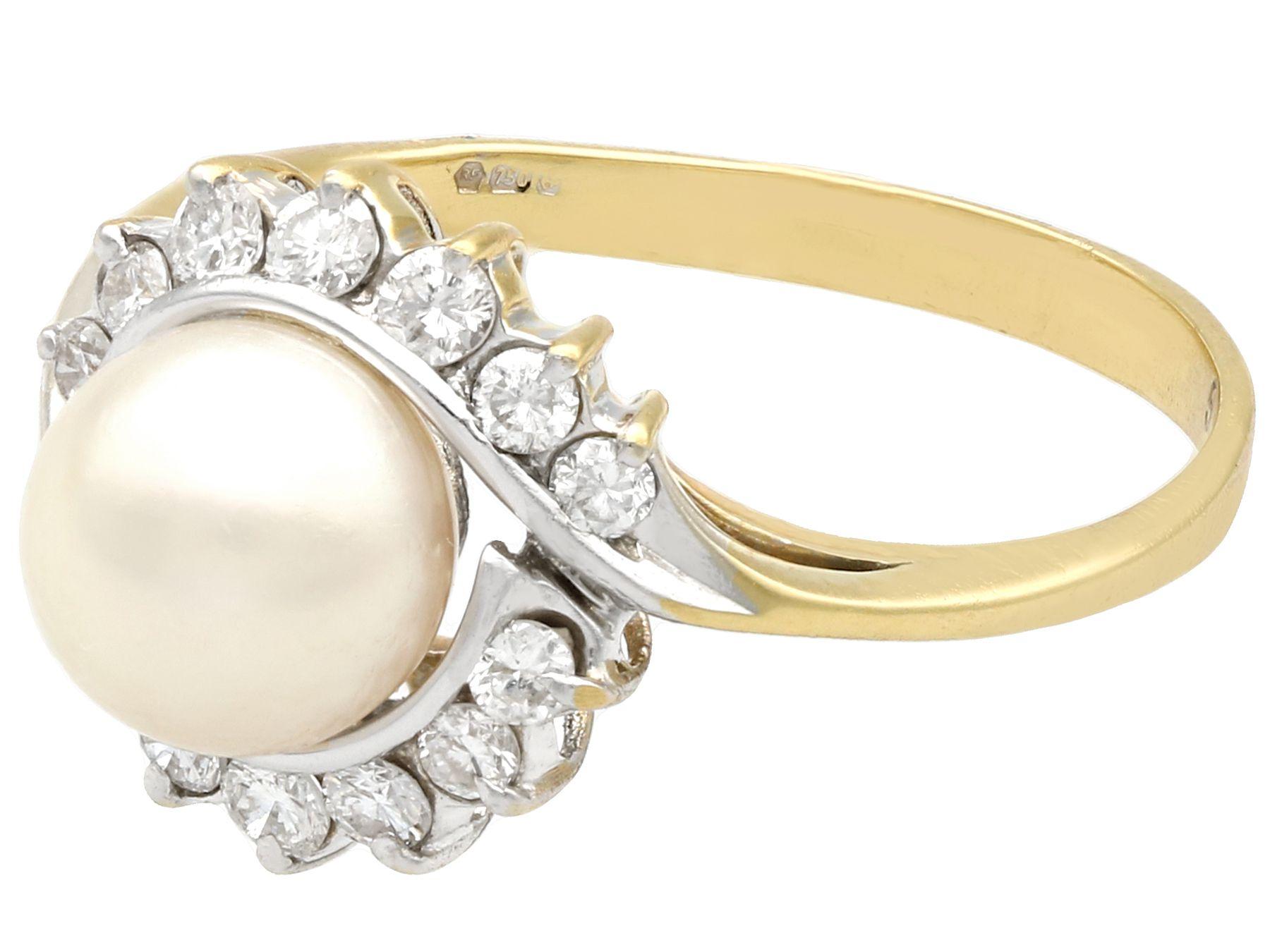 1990s Pearl and Diamond Yellow Gold Cocktail Ring In Excellent Condition For Sale In Jesmond, Newcastle Upon Tyne