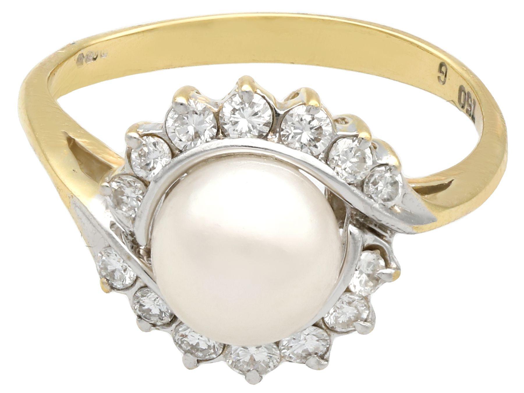 Women's 1990s Pearl and Diamond Yellow Gold Cocktail Ring For Sale