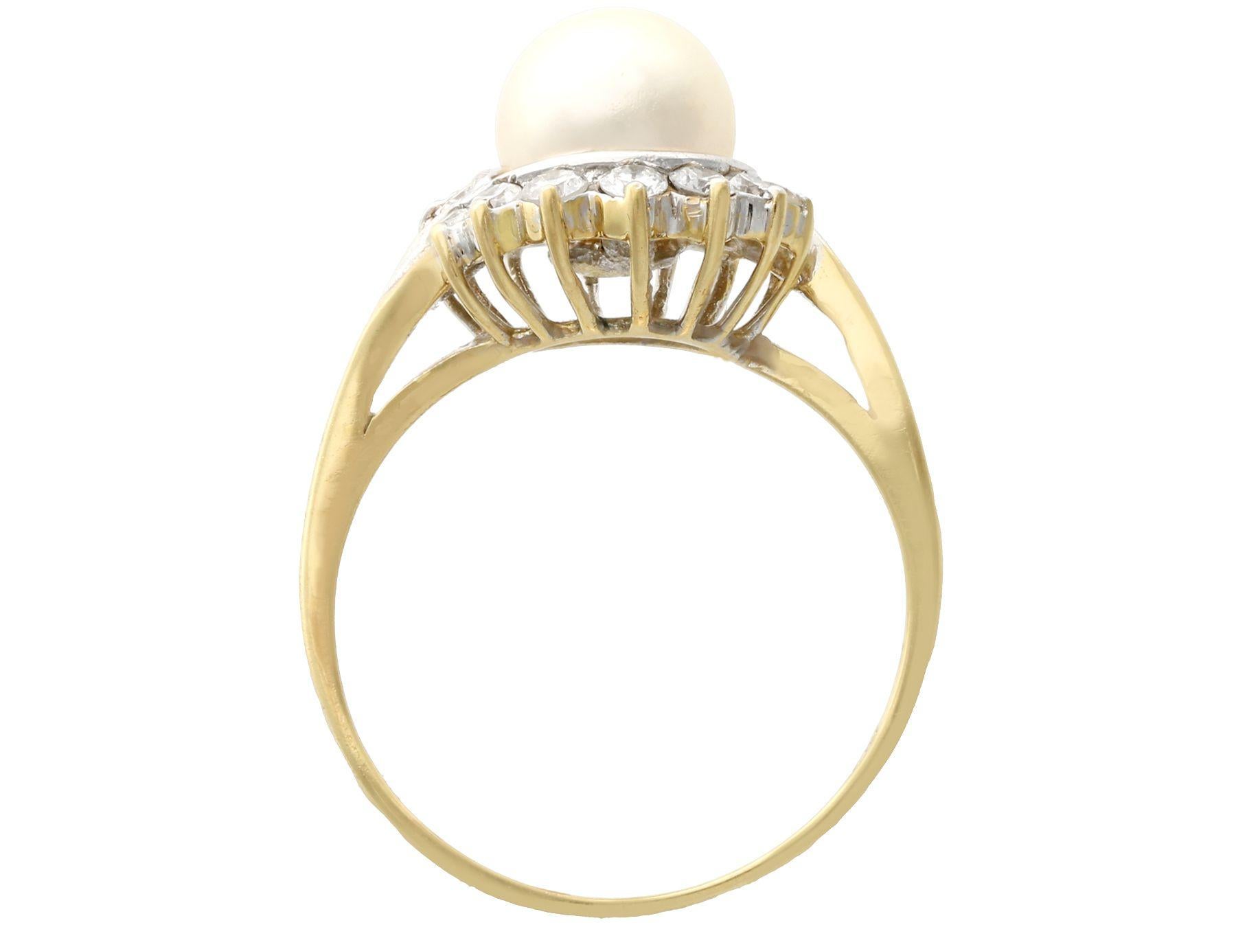 1990s Pearl and Diamond Yellow Gold Cocktail Ring For Sale 1