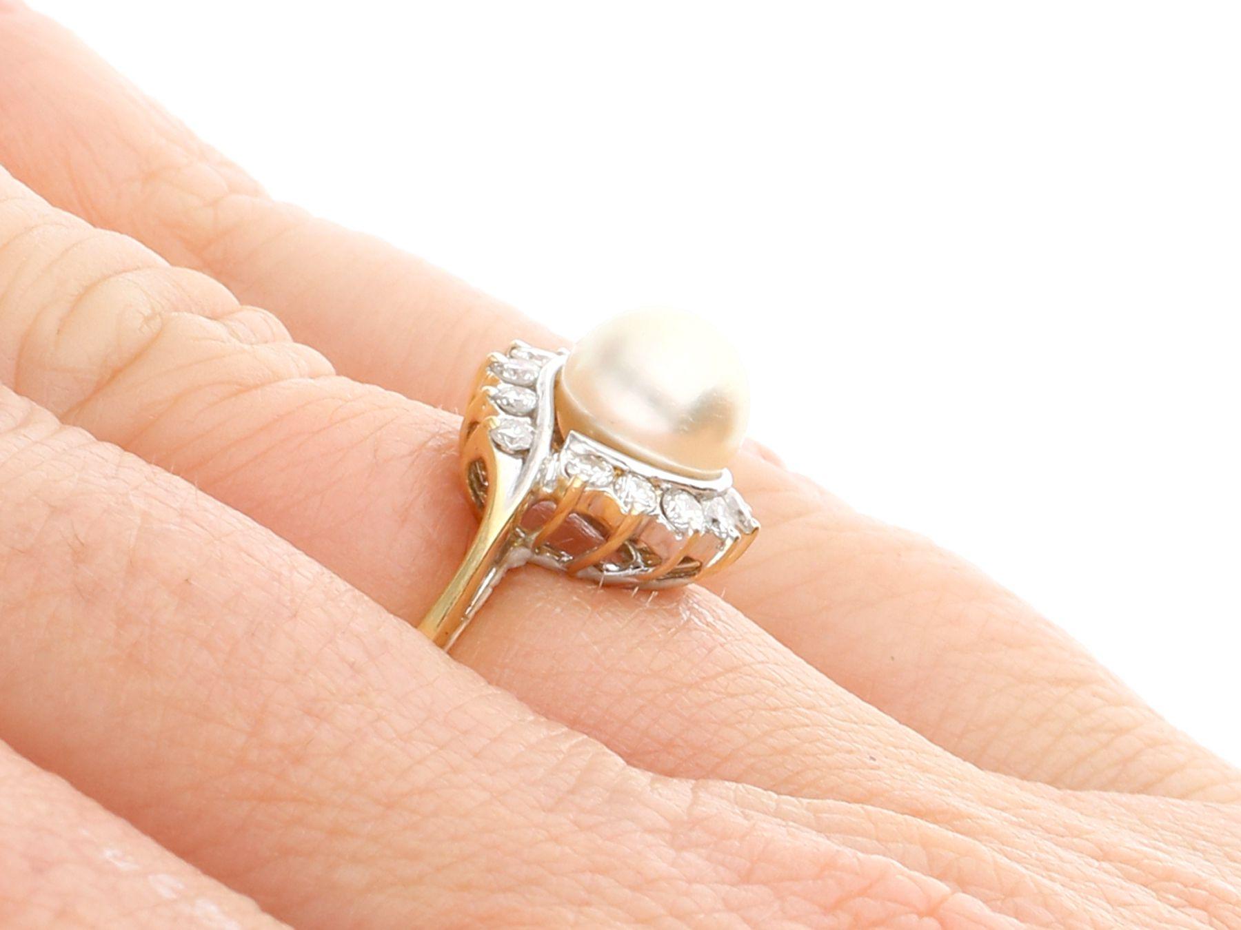 1990s Pearl and Diamond Yellow Gold Cocktail Ring For Sale 3