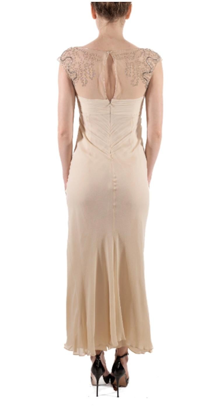 da uomo o donna Abito in chiffon di seta con taglio sbieco stile vecchia Hollywood del 1990S Pearl White con perline trasparenti in vendita