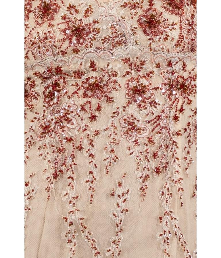1990S Pearl White & Red Silk Beaded Lace Gown For Sale 6