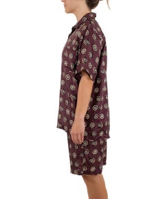 1990S Perry Ellis Burgundy & Cream Silk Men's Shorts Shirt Ensemble NWT
