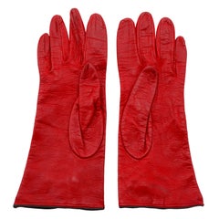1990er Perry Ellis Rote Lederhandschuhe mit schwarzem Passepartout