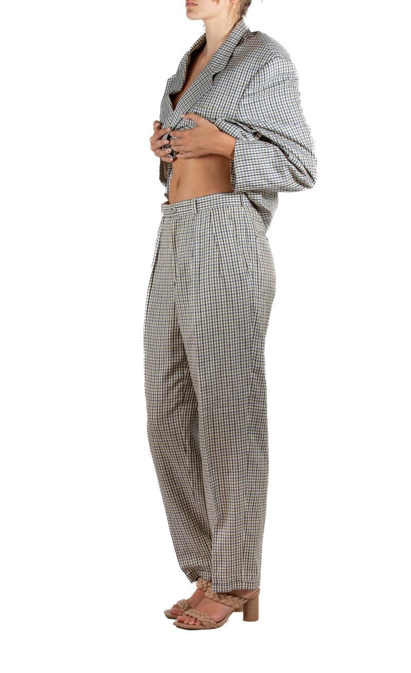 1990S Perry Ellis Silk and Linen Check Pant Suit at 1stDibs