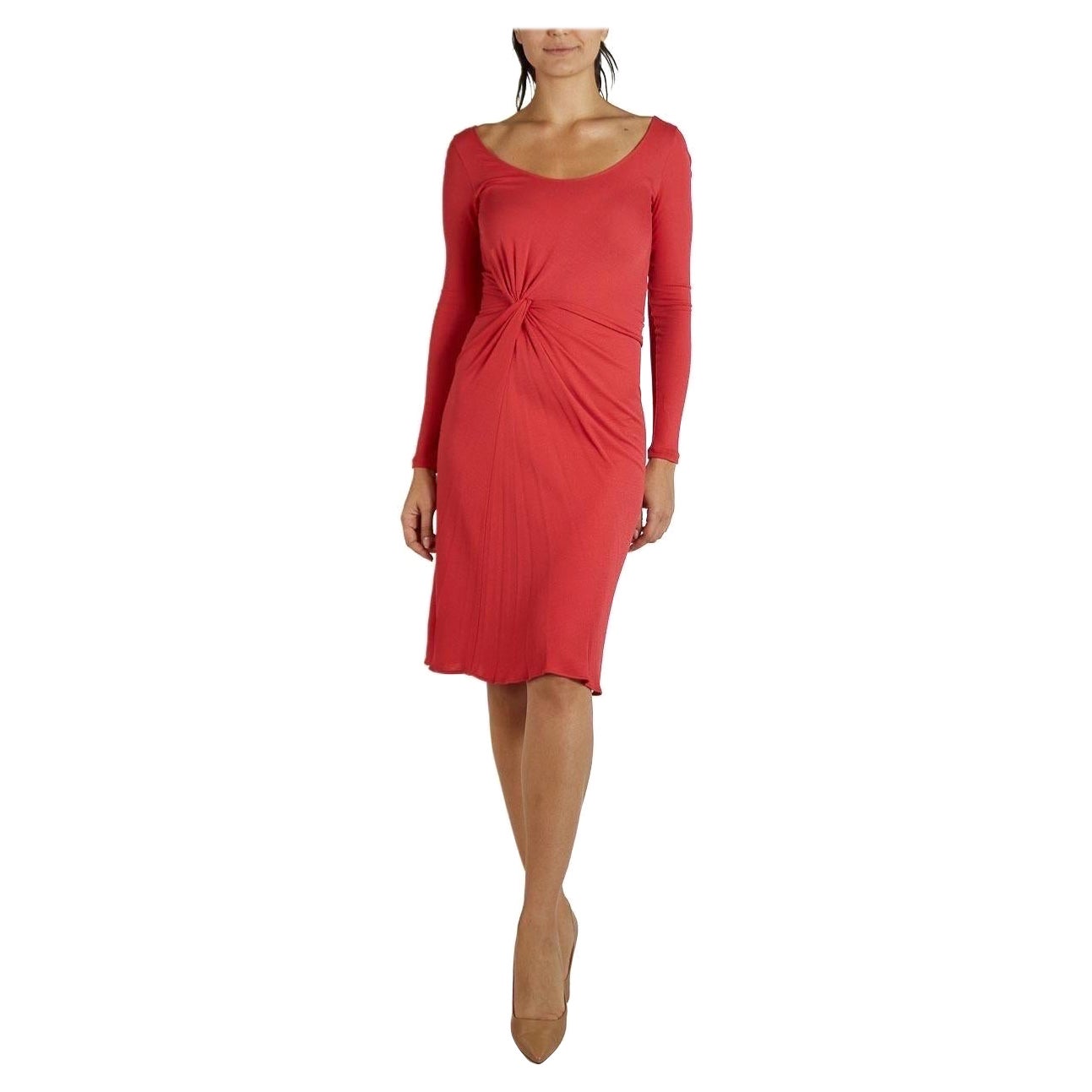1990er Persimmon Kleid mit langen Ärmeln aus Viskose und Seide, Chiffon und Jersey