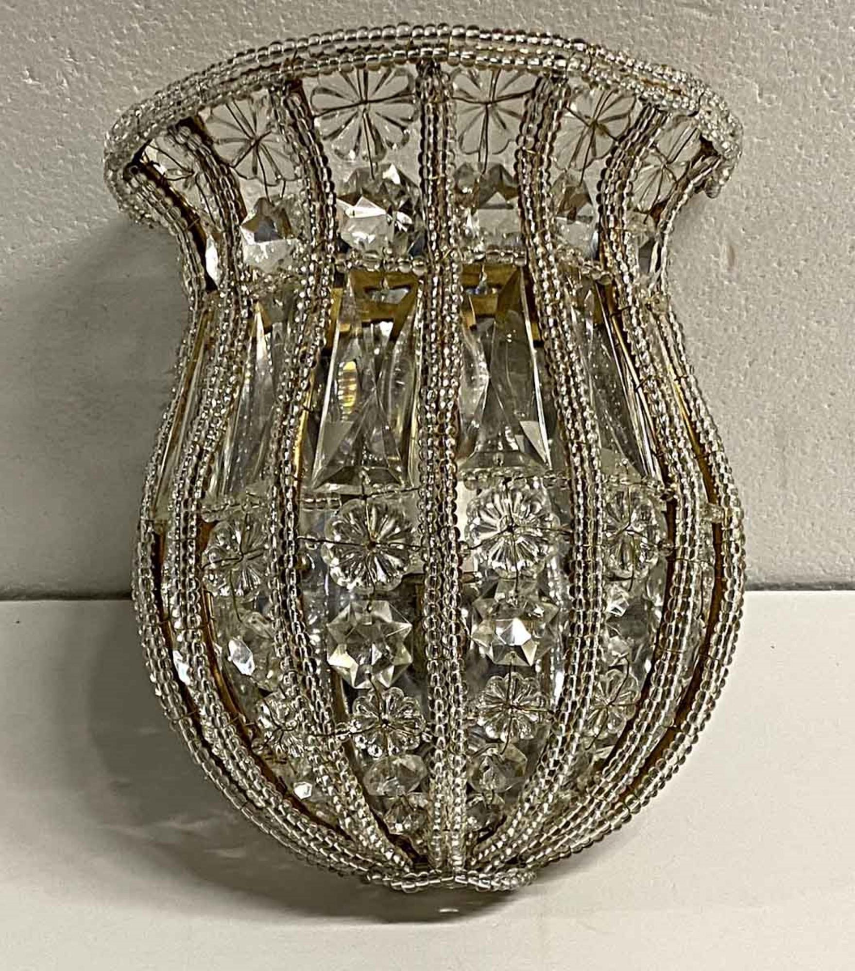 2000s Venetian Crystal Basket Wall Sconce Petite Gilt Ribbed Quantity Available In Good Condition In New York, NY