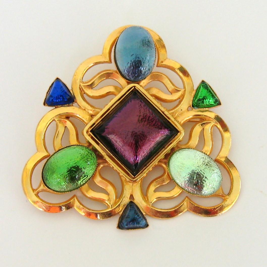 1990s Philippe Ferrandis Gold Gripoix Brooch New Never worn  In New Condition In Wallkill, NY