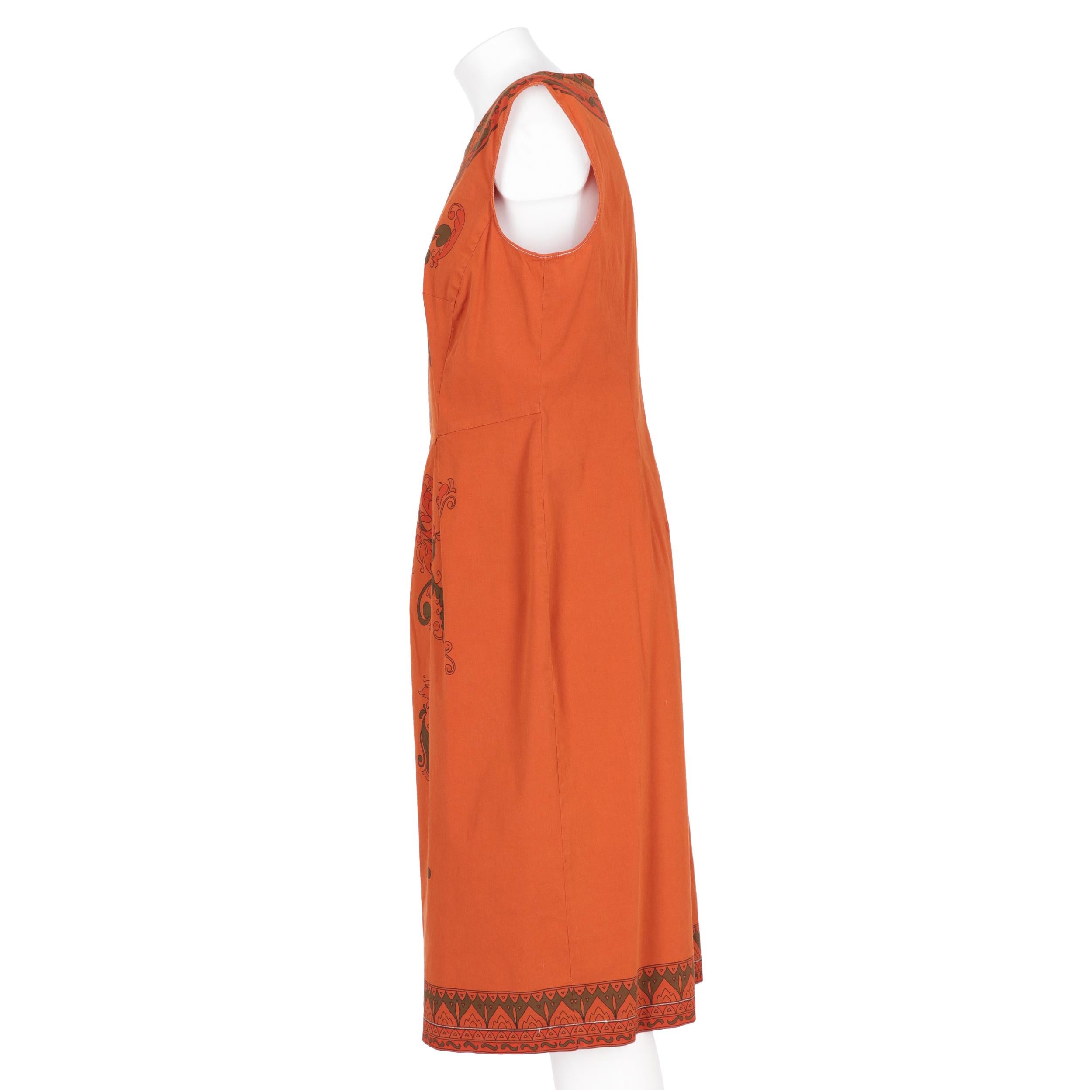 Philosophy orange cotton blend dress with floral print. Round neck, sleeveless and back zip closure.

Years: 90s

Made in Italy

Size: 44 IT

Flat measurements

Height: 107 cm
Bust: 48 cm
Waist: 42 cm