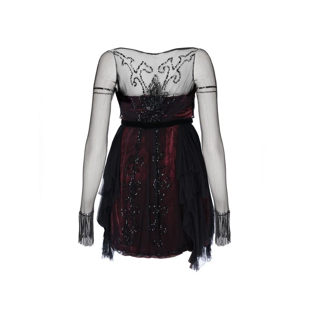 Black 1990s Phylosophy di Alberta Ferretti  burgundy velvet embellished short dress