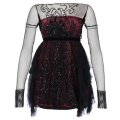 1990er Jahre Phylosophy di Alberta Ferretti Kurzes Kleid aus burgunderrotem Samt mit Verzierungen