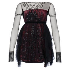 Vintage 1990s Phylosophy di Alberta Ferretti  burgundy velvet embellished short dress