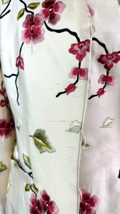 1990s Pierre Balmain Demi-Couture Cherry Blossom Embroidery Dress Coat Hat Set