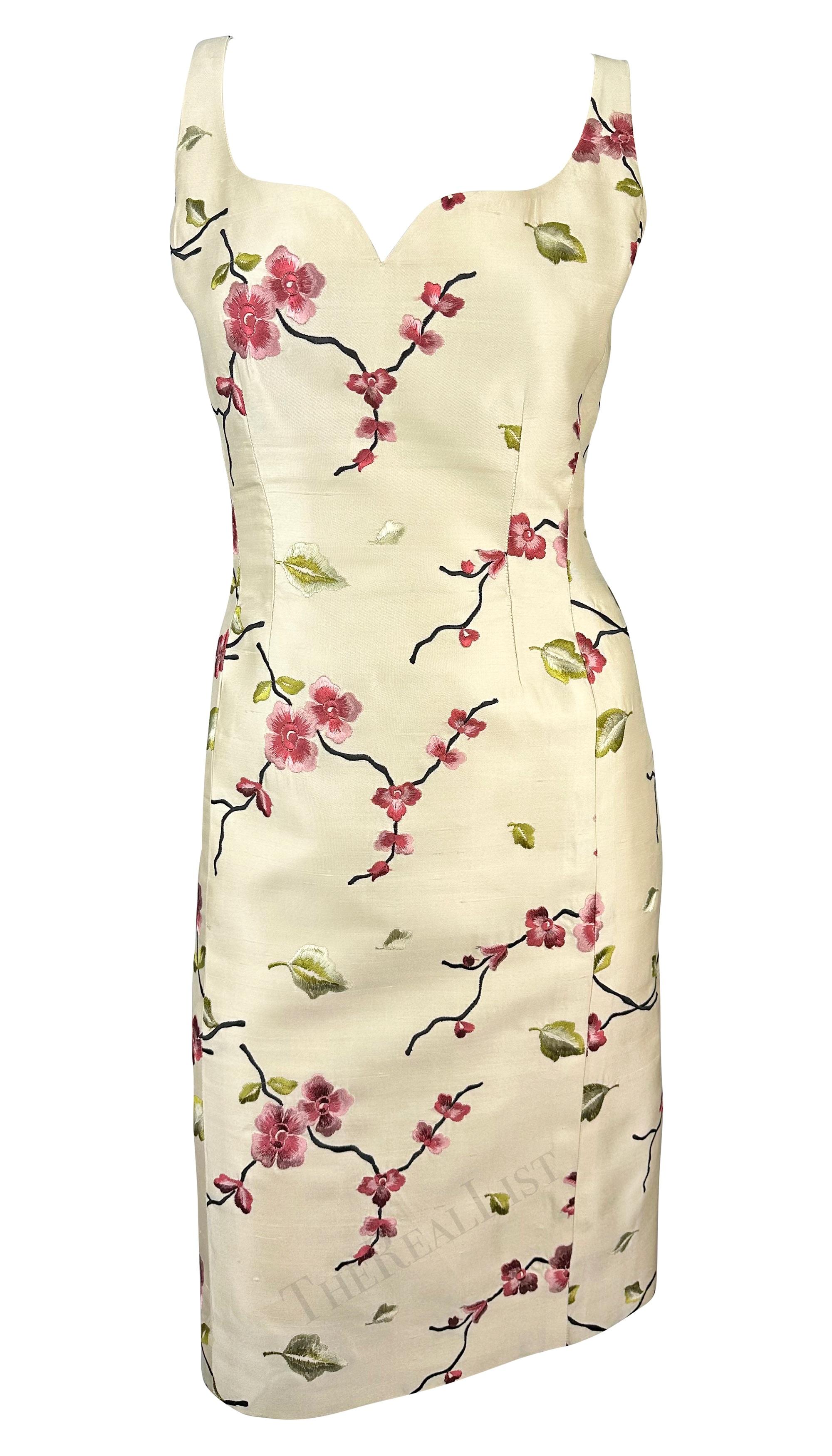 Beige 1990s Pierre Balmain Demi-Couture Cherry Blossom Embroidery Dress Coat Hat Set For Sale