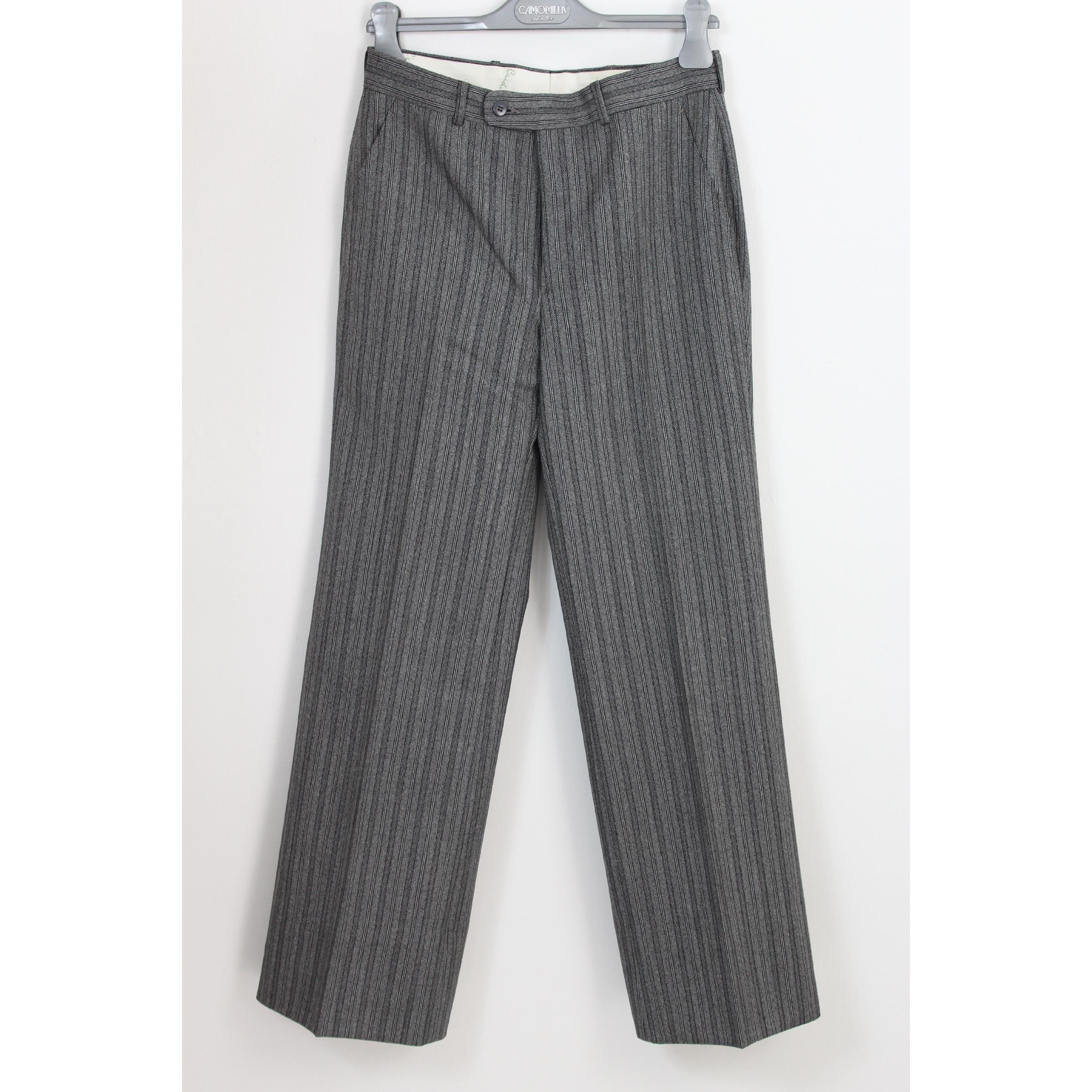 1990s Pierre Cardin Gray Black Wool Tuxedo Suit Pants Size 40 1