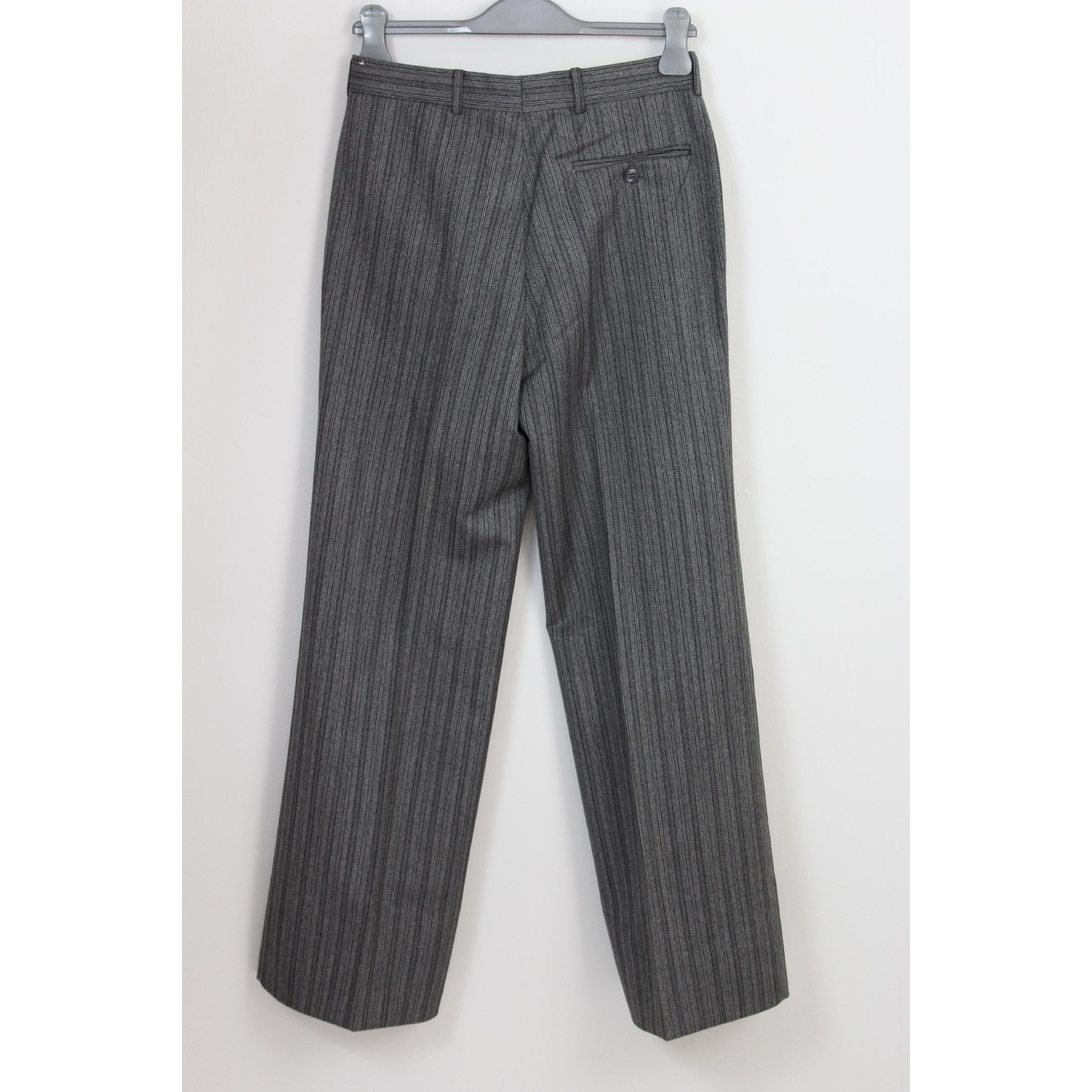 1990s Pierre Cardin Gray Black Wool Tuxedo Suit Pants Size 40 3