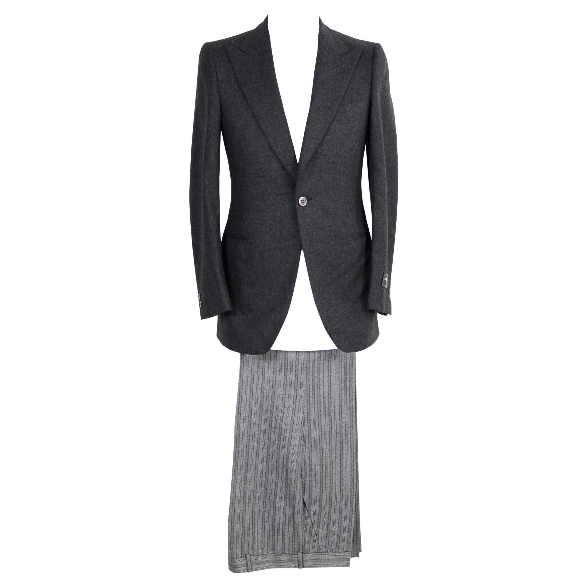1990s Pierre Cardin Gray Black Wool Tuxedo Suit Pants Size 40