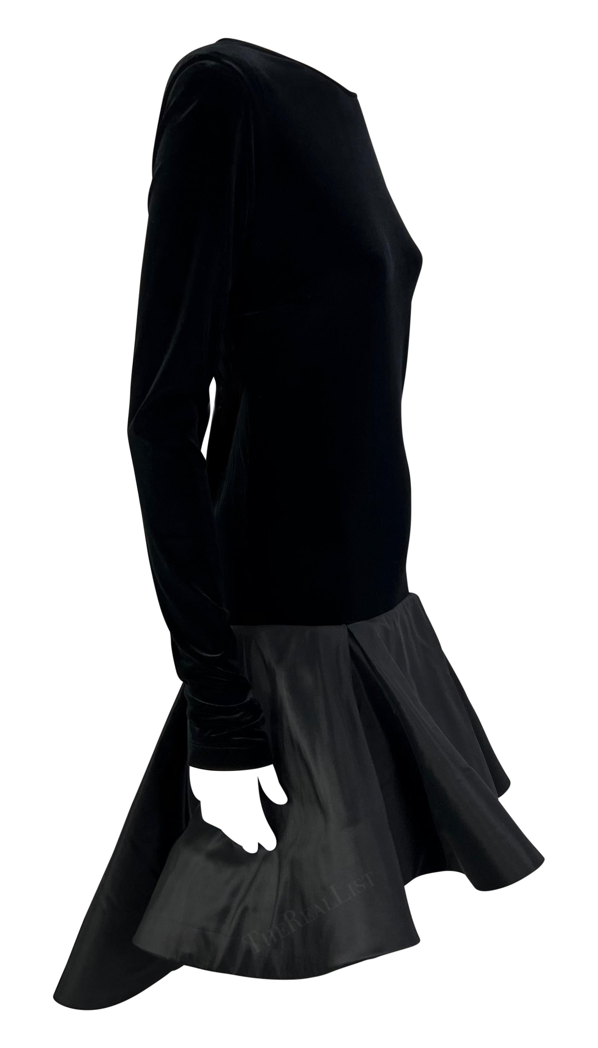 1990s Pierre Cardin Haute Couture Black Velvet Long Sleeve Flare Dress For Sale 1