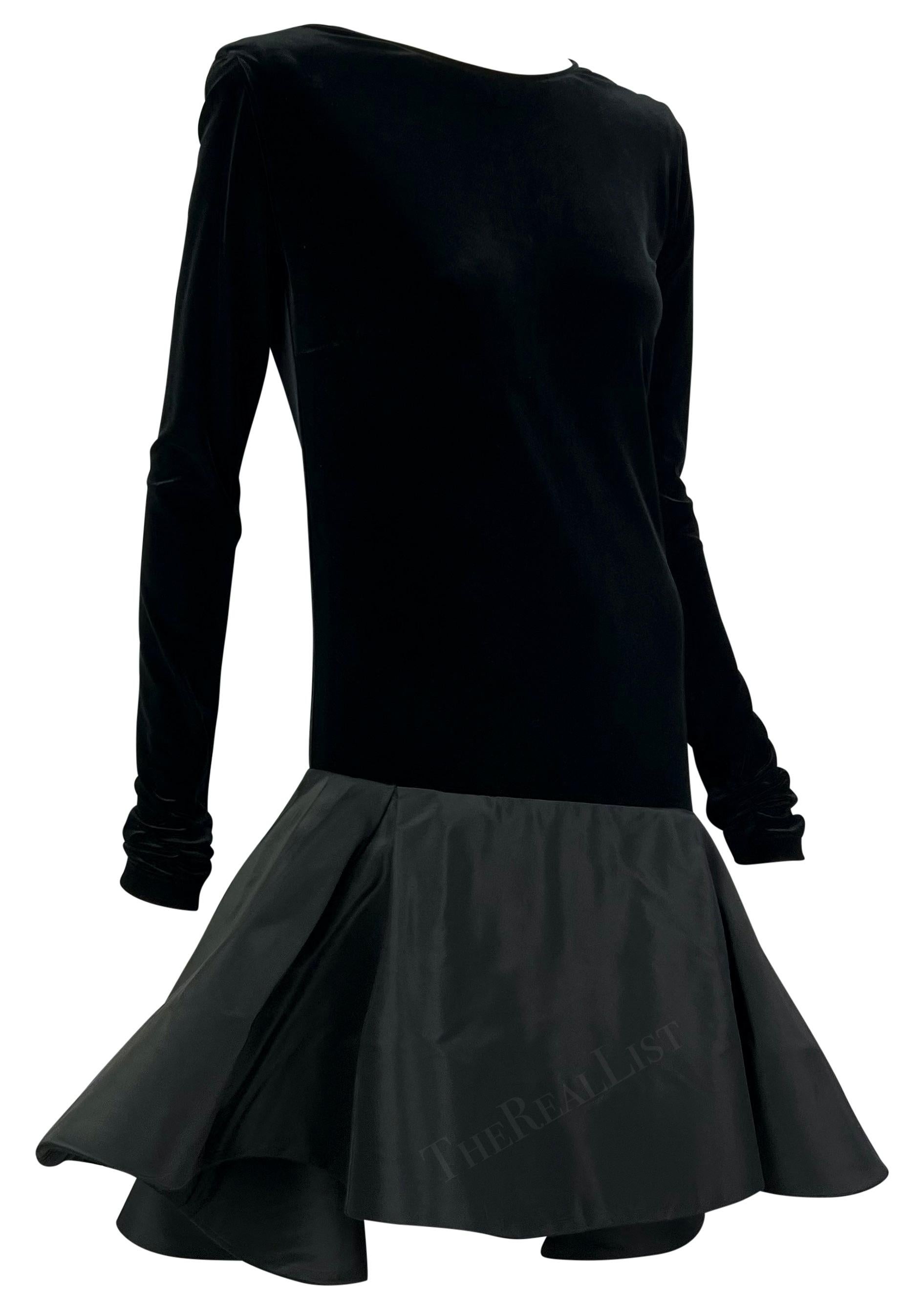 1990s Pierre Cardin Haute Couture Black Velvet Long Sleeve Flare Dress For Sale 2