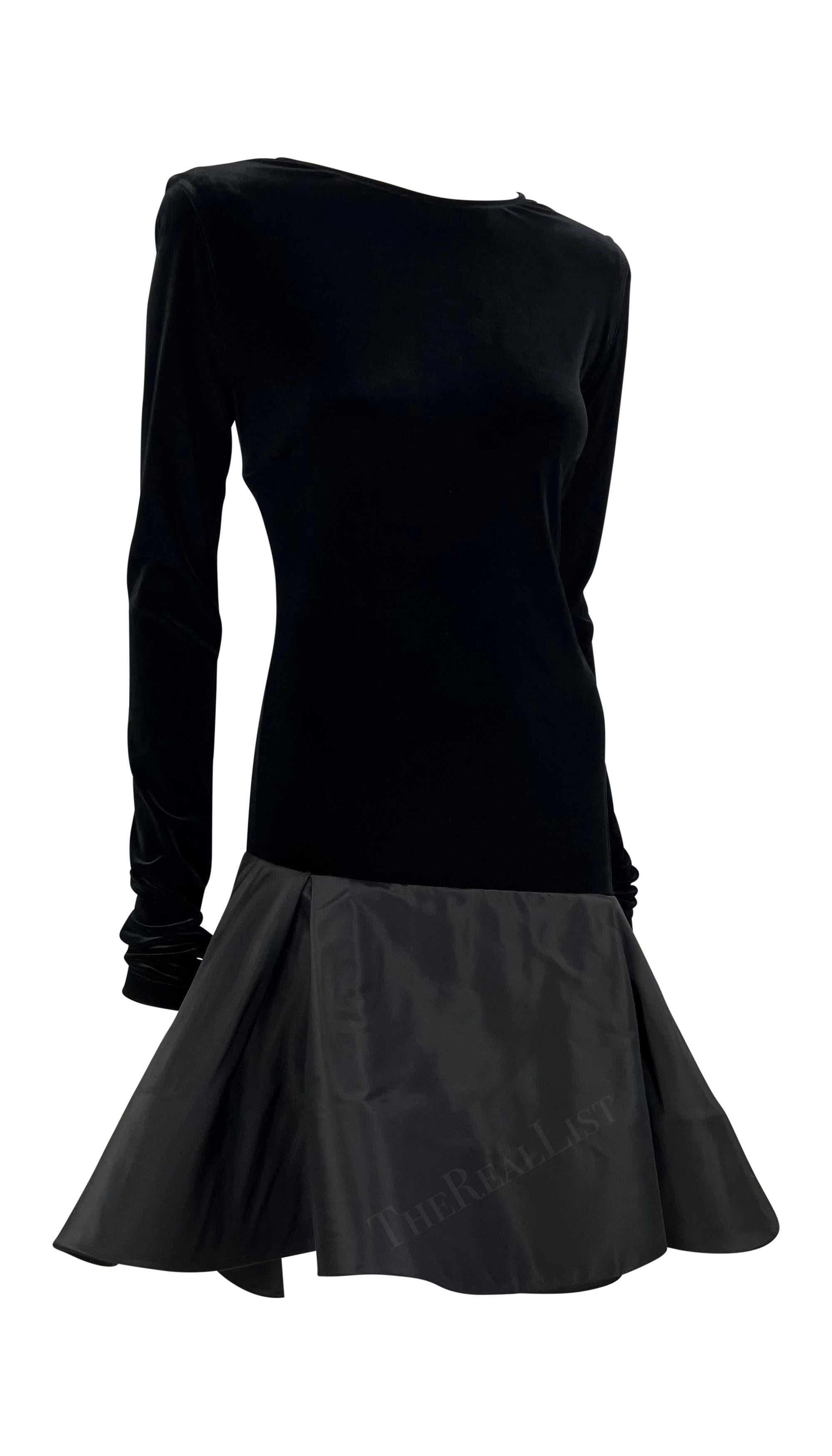 1990s Pierre Cardin Haute Couture Black Velvet Long Sleeve Flare Dress For Sale 4