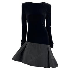 1990s Pierre Cardin Haute Couture Black Velvet Long Sleeve Flare Dress