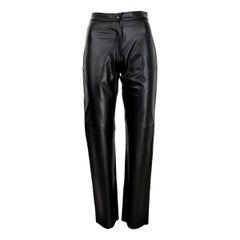 1990s Pierre Cardin Paris Black Leather Pants Regular