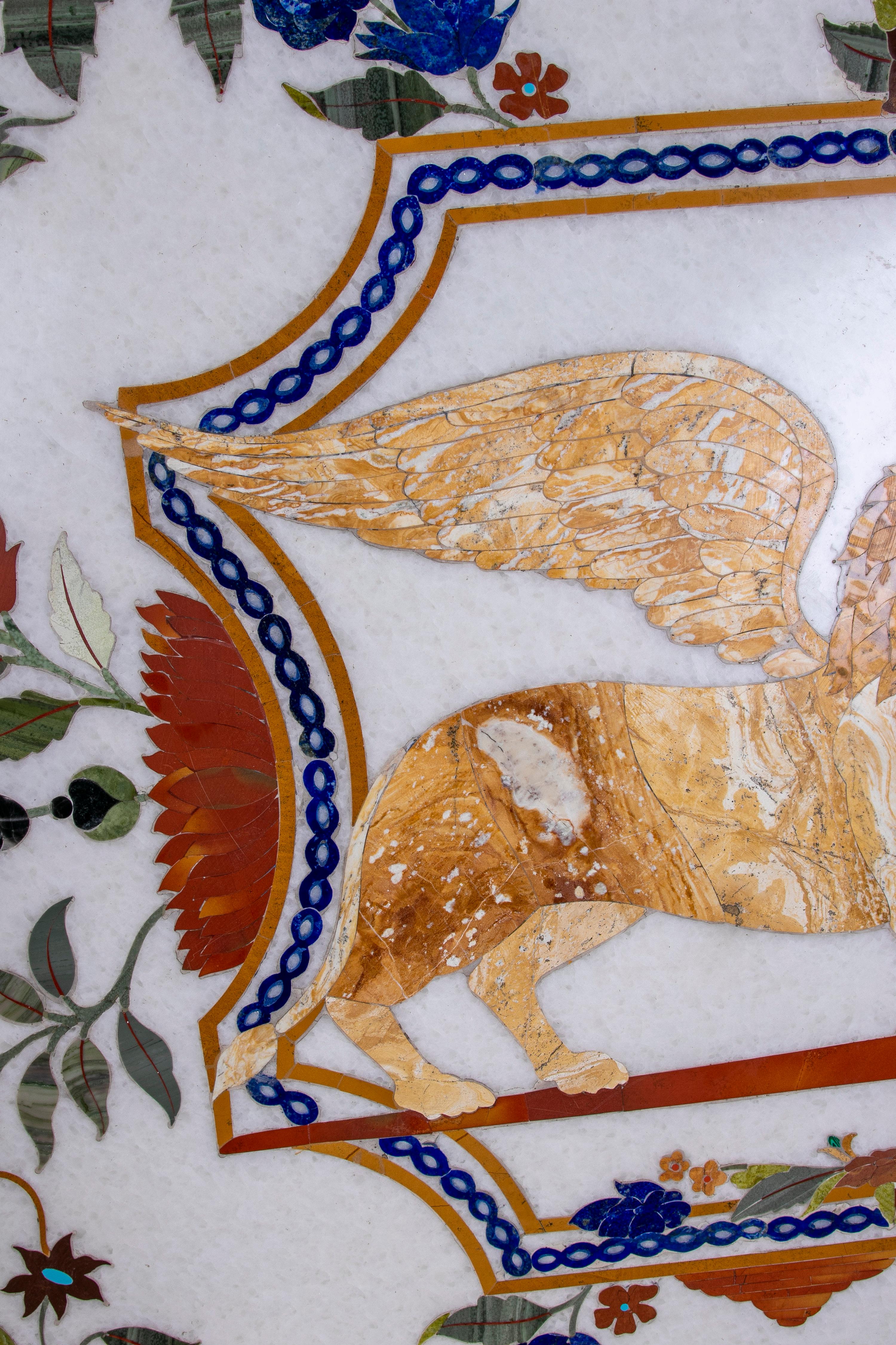 1990s Pietra Dura Inlay Round Marble Table Top w/ Venetian Lion of Saint Mark For Sale 8