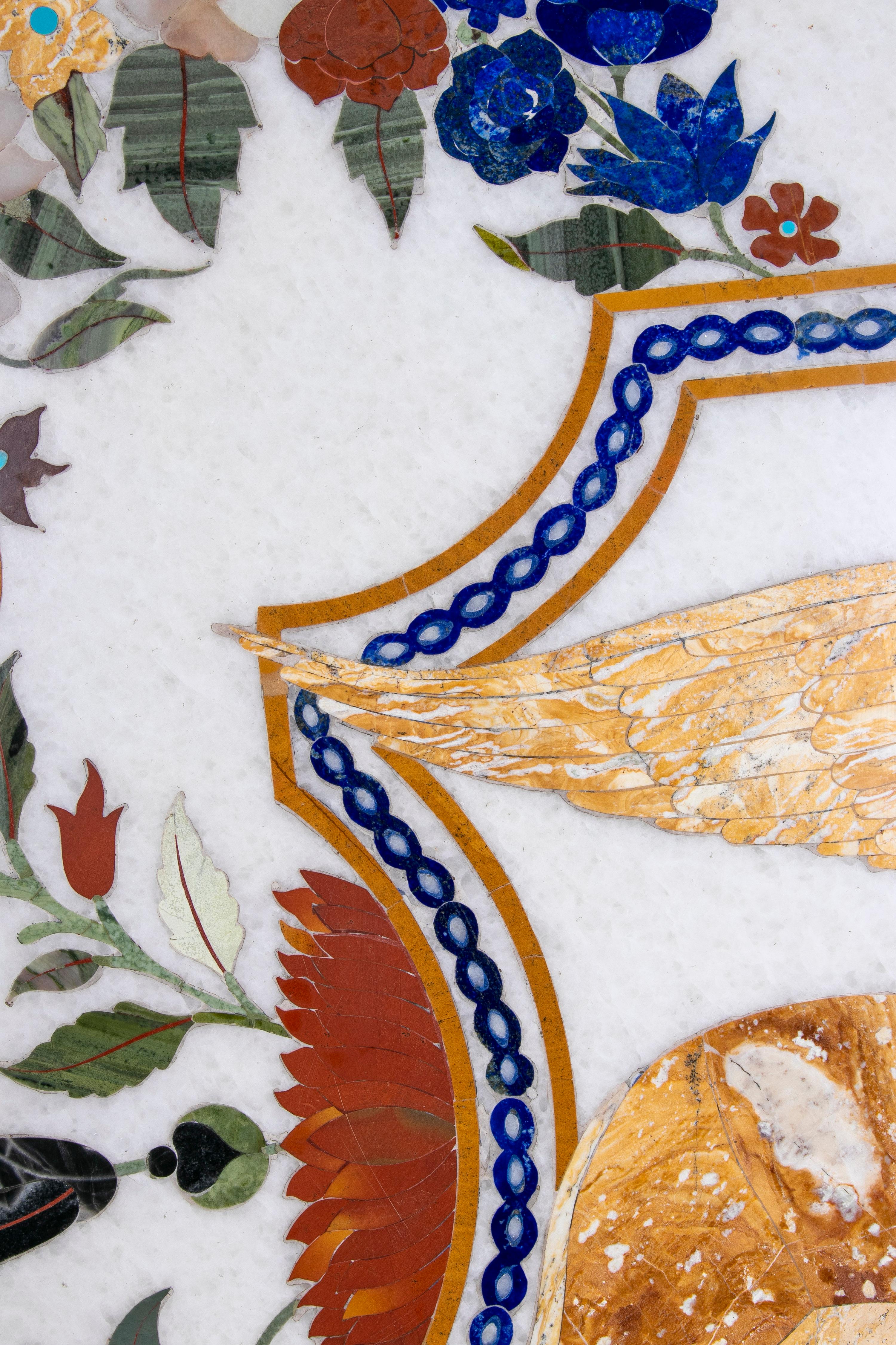 1990s Pietra Dura Inlay Round Marble Table Top w/ Venetian Lion of Saint Mark For Sale 11